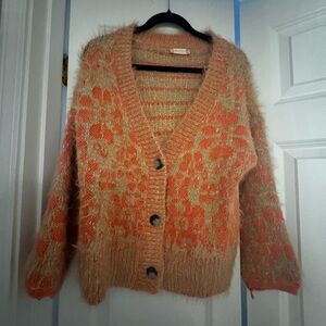 Altar'd State Floral Cardigan - Orange and Cream